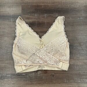 CaraMia Women Beige Lace Wireless‎ Lift Bra Cross Front Adjustable Straps 2X
